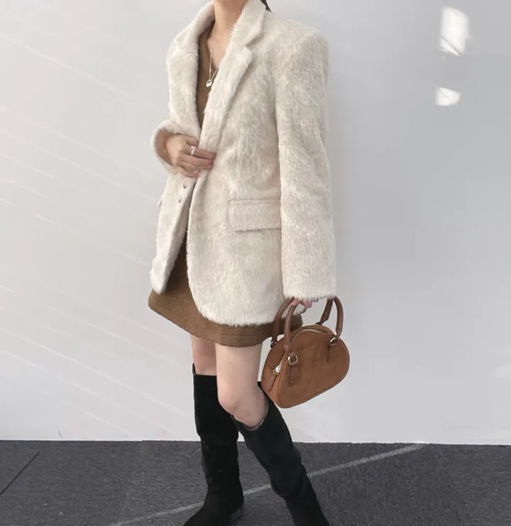 *부들소재* 모헤어 자켓 퍼자켓 겨울 코트 연말룩 하객룩 모헤어자켓 모헤어코트 퍼자켓 하프자켓 하프코트 울코트 루즈핏 오버핏 크리스마스 상세 이미지 22