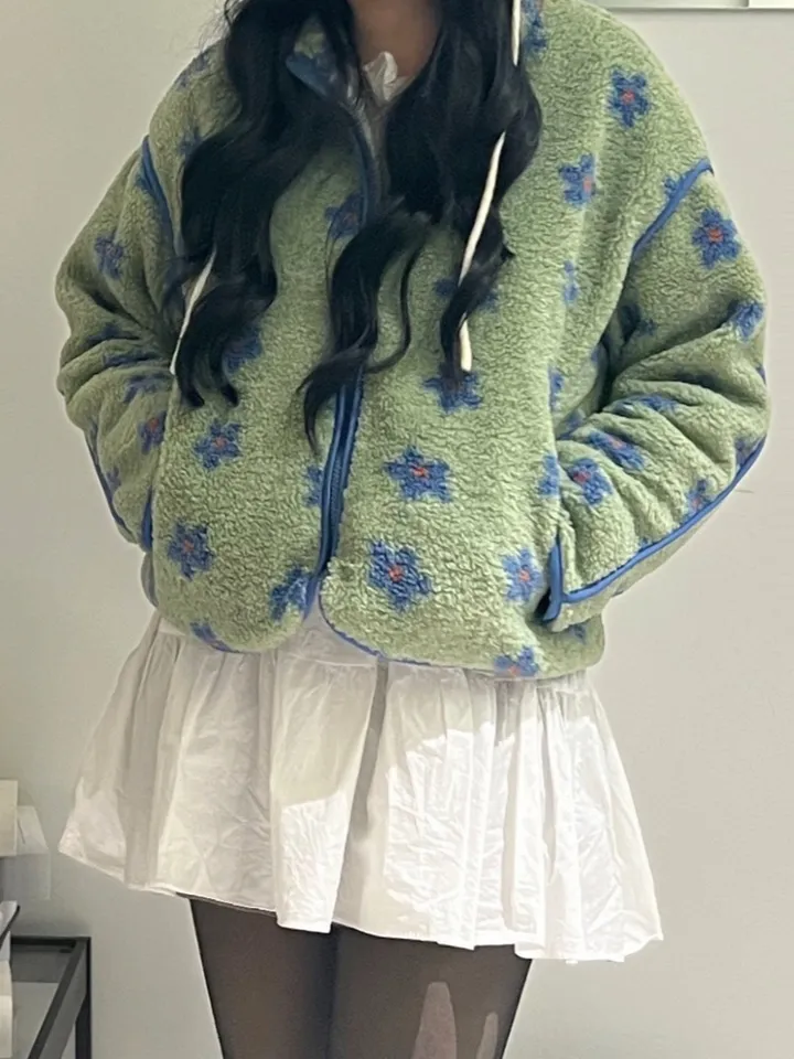 플라워 뽀글이 누빔 후리스 집업 상세 이미지 18