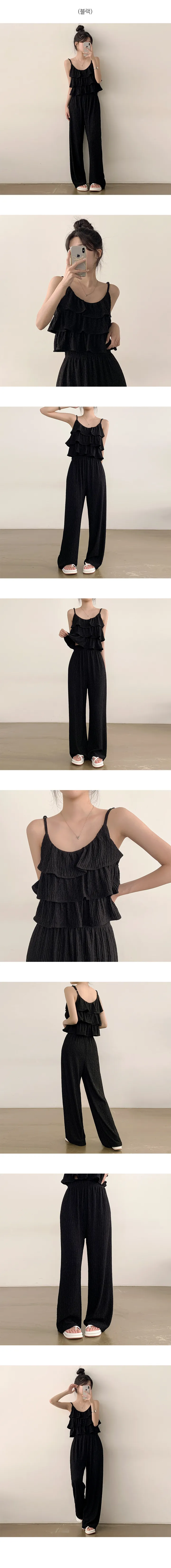 [투피스/휴양지] 코디끝, 캉캉 프릴 크롭 나시 와이드 팬츠 투피스 셋업 세트 (3color) 상세 이미지 6