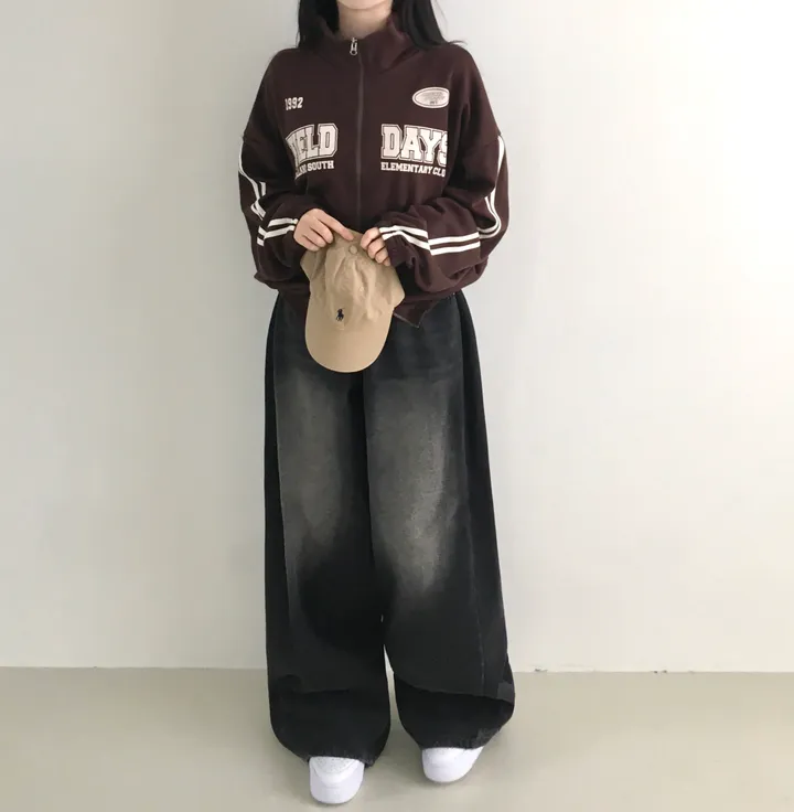 문의폭주!![핏보장🖤/왕오버핏!] 플로어 빈티지 프린팅 레터링 두줄 라인 배색 카라 투웨이 트랙 집업 남녀공용 커플아우터 빅사이즈 상세 이미지 6