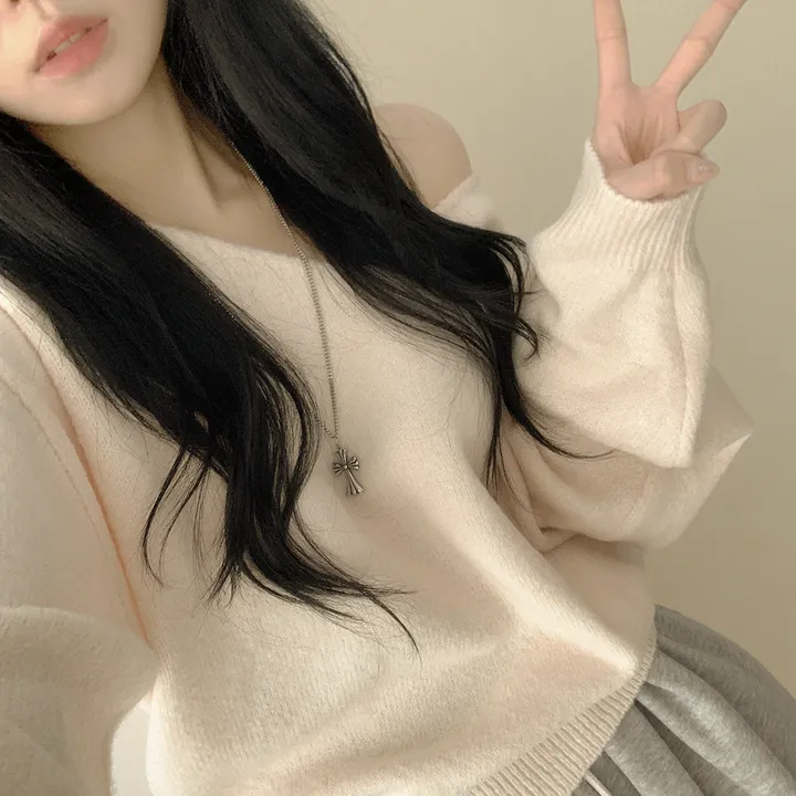 [청순힙✨폭닥] 흐르는 여리핏, 보트 브이넥 오버핏 원오프숄더 아방핏 긴팔니트 빅사이즈 상세 이미지 19