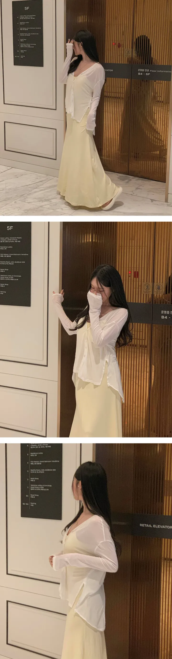 공항SET✈️[원피스+가디건세트] 캡내장⭕ 쫀쫀 스판 셔링 이너 맥시 끈 나시 롱원피스 커버업 여리 리본 백 트임 롱 언발 시스루 가디건 세트 원피스세트 상세 이미지 11