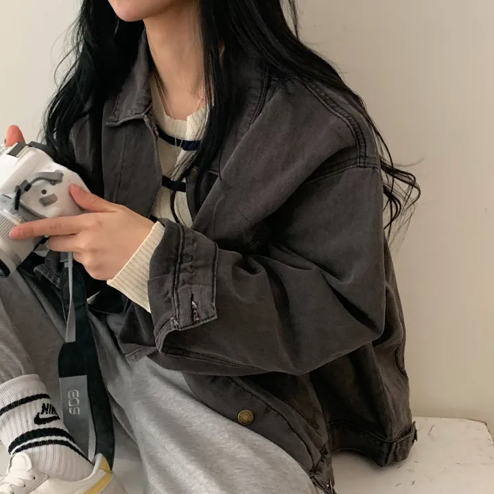 [빈티지/오버핏] 허쉬 봄,가을 루즈핏 흑청 면자켓;2col 상세 이미지 12