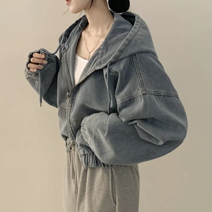 [왕박시/아방핏✨] 데님 빅후드 투웨이 청자켓 후드집업 숏점퍼 연청 흑청 개강룩 캠퍼스룩 빅사이즈 상세 이미지 10