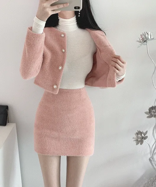 [최저가/블랙추가] 제니 진주버튼 숏자켓&스커트