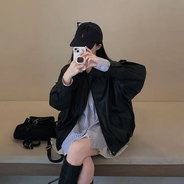 [핵고퀄!/✨주문폭주/후기극찬✨]매트 레더의 정석,오버핏 레더 블루종 자켓 점퍼 상세 이미지 14