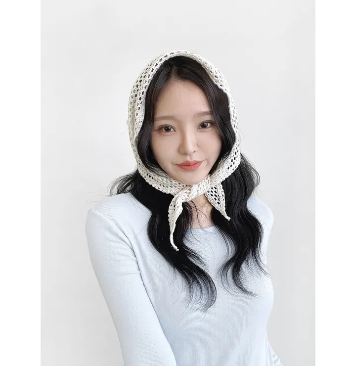 [2col/신상할인] 린 펀칭 니트 헤어커치프 여성 휴양지 봄 여름 스카프 보넷 두건 상세 이미지 7