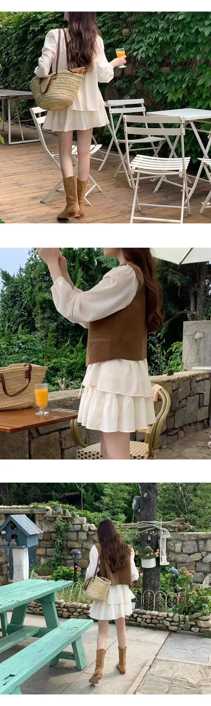 [봄신상🌸/데이트룩💕] 펀칭 블라우스 미니 플레어 스커트 코디 세트 스트링 셔링 투피스 모임룩 꾸안꾸 데이트룩 상세 이미지 3