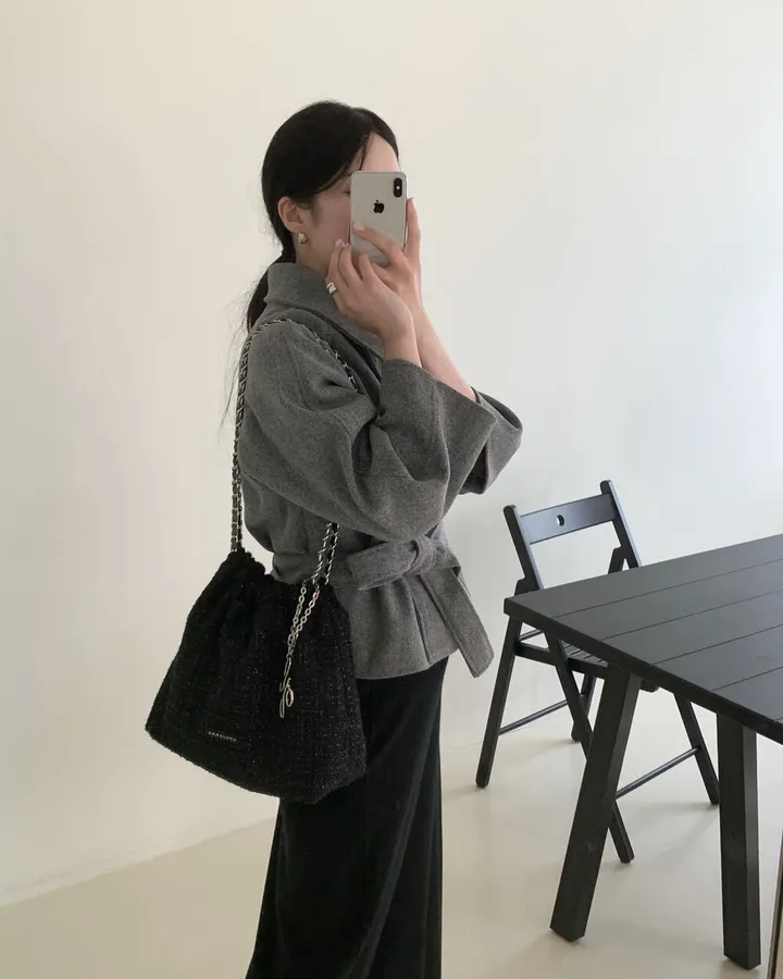 일리 가을 겨울 카라 벨트 모직 숏 자켓 숏코트 상세 이미지 12