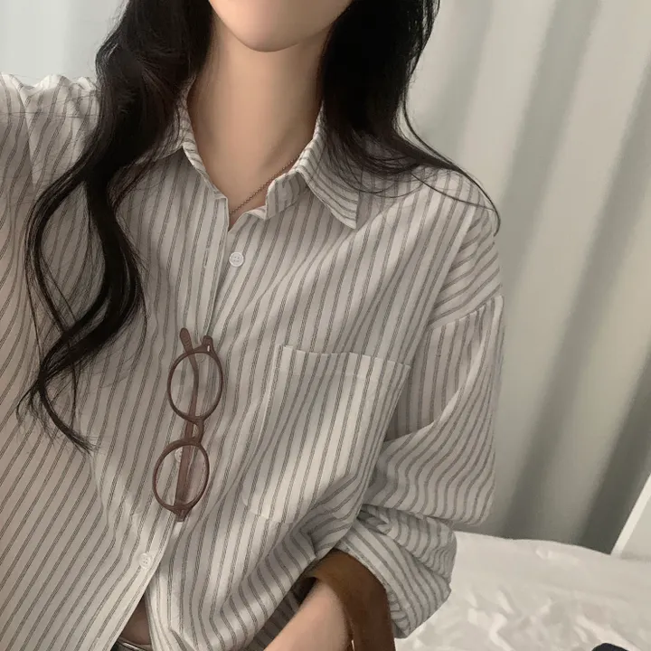 [한여름까지~/오버핏✨] 허니 스트라이프 코튼 포켓 오버핏 셔츠,남방 - 3color 상세 이미지 13