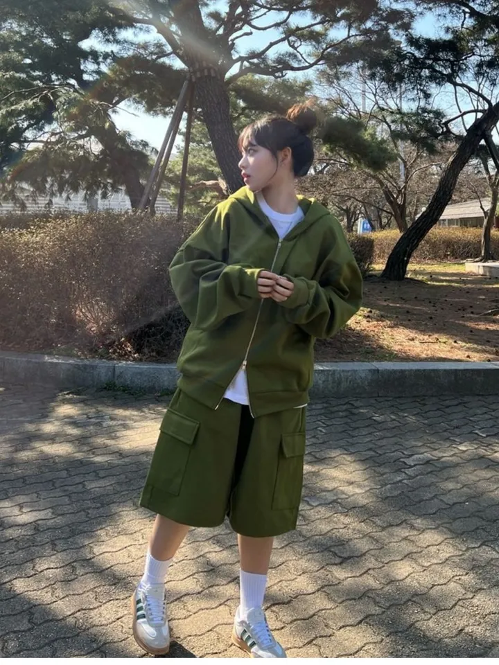 🌼당일출고🌼💗2000장 돌파💗[고퀄 핏대박/7Color/신상] 빅사이즈 투웨이 후드집업 카고 버뮤다 팬츠 트레이닝 세트 커플룩 시밀러룩 오버핏 꾸안꾸 트레이닝복 상세 이미지 30