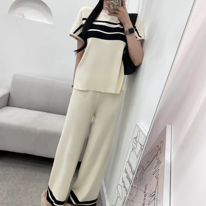[set/1탄!]배색 니트 반팔 롱 와이드 팬츠 투피스 트레이닝 세트 2color 상세 이미지 8