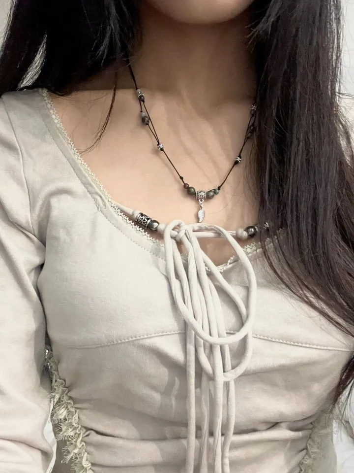 [자체제작] Vintage leaf Necklace 원석 매듭 목걸이 상세 이미지 14