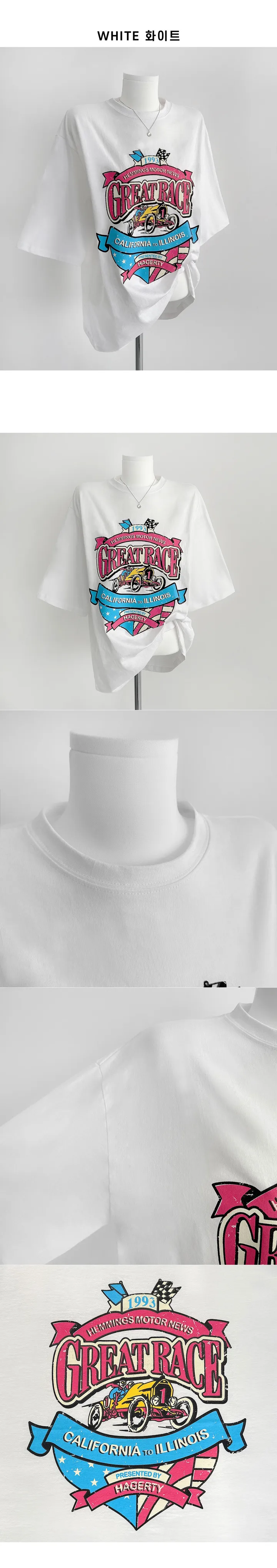 국내생산/당일출고❤️주문폭주! 힙한 빈티지 프린팅 오버핏 롱 반팔 티셔츠 상세 이미지 6