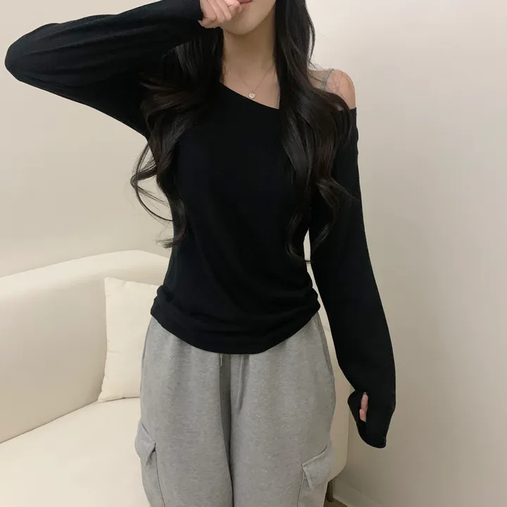 [-3kg/여리루즈핏!] 오프숄더 심플 루즈 여리 기본템 긴팔 티셔츠 (5color) 상세 이미지 19