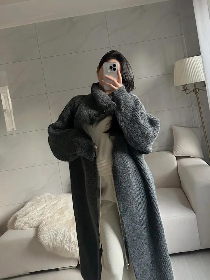 [아이당일] *도톰따숩 터틀넥 울 숄 빅카라 꽈배기 뜨개 니트 맥시롱가디건 울롱코트 울가디건(5color) 상세 이미지 19