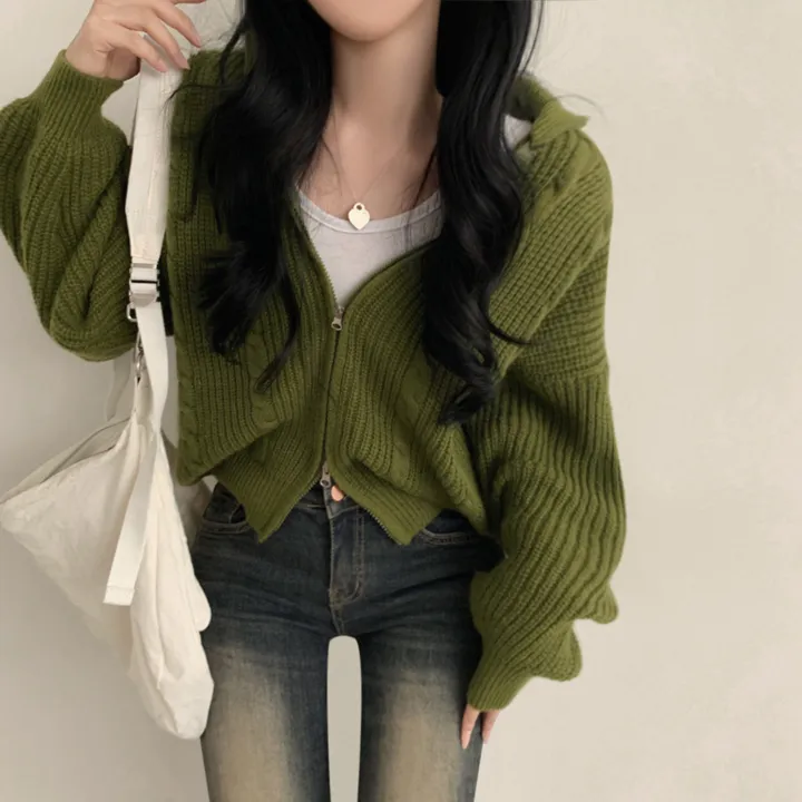 [가을꾸안꾸🍂!/아방핏] 투웨이 아방핏 가을무드 꽈배기 니트 크롭 집업 상세 이미지 4