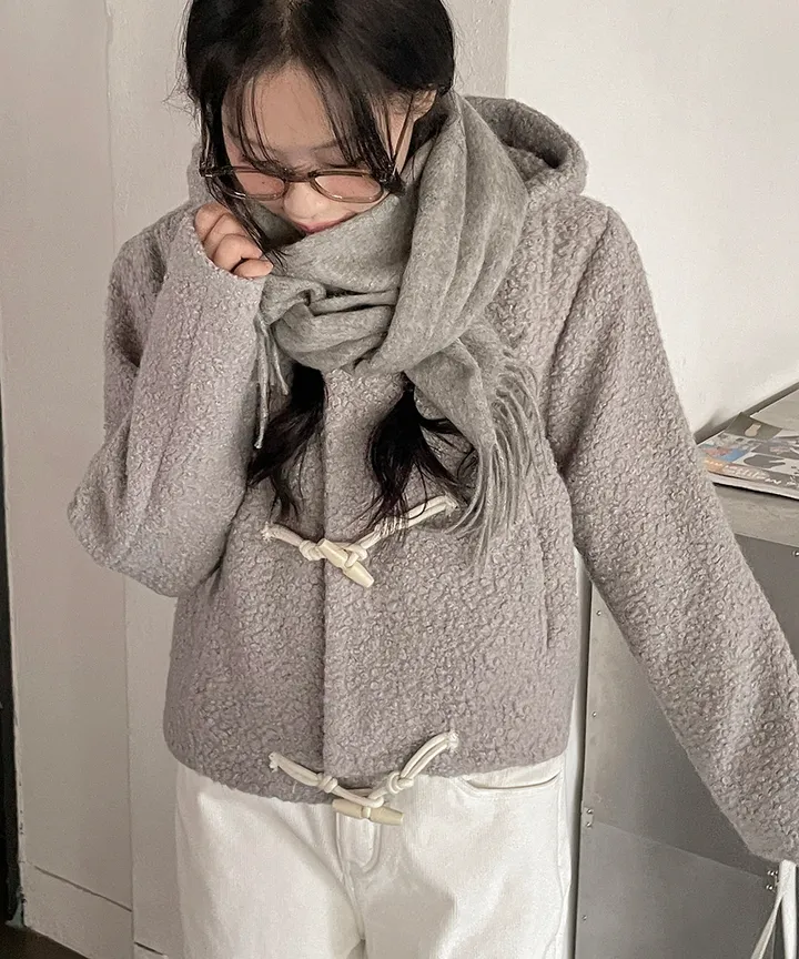 [최저가💗떡볶이코트] 멤버 양털 덤블 부클 떡볶이 후드 숏 코트 겨울 가을 / 연말룩 겨울아우터 겨울코트 양털자켓 경량패딩 겨울패딩 패딩조끼 뮤잉 상세 이미지 5