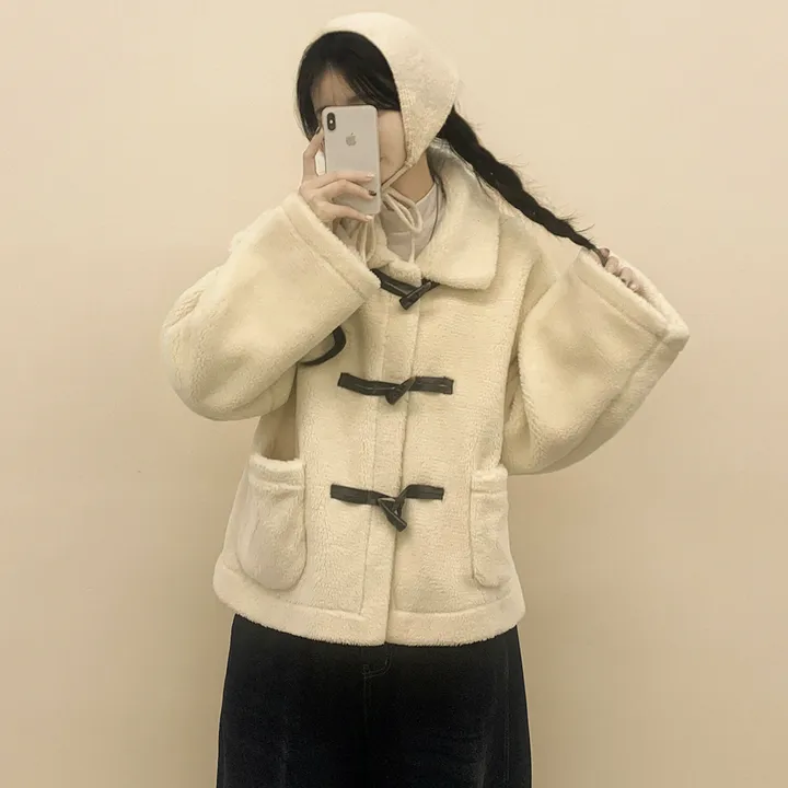 [귀여움/아방핏🧸] 도톰포근~ 양털 뽀글이 떡볶이 더플 자켓 테디베어 숏코트 상세 이미지 16