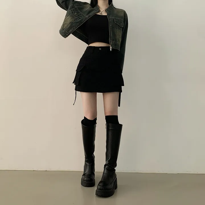 [빈티지힙] 투웨이 데미지 바이커 크롭 워싱 데님 자켓 상세 이미지 25