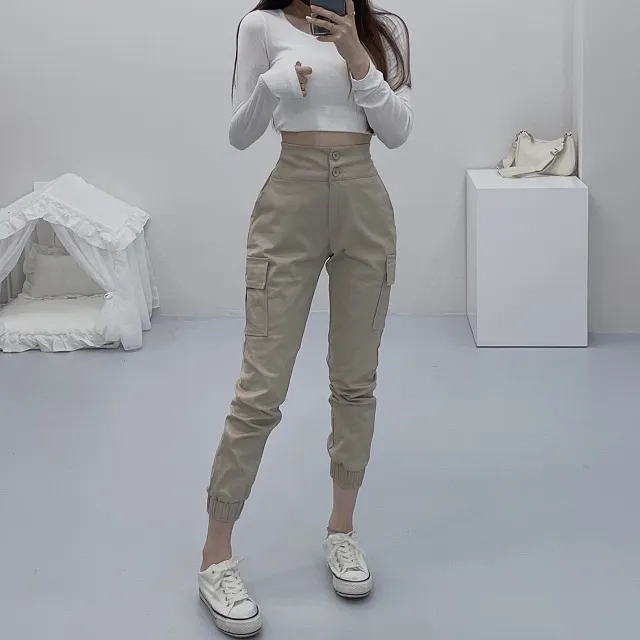 *당일배송!*[핏보장/단독제작]투버튼 올데이 사계절 하이웨스트 뒷밴딩 카고포켓 슬림 조거팬츠 상세 이미지 21