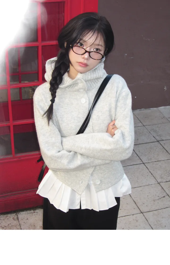 [데일리/빈티지🖤] 모루카 후드 버튼 하이넥 니트 가디건-5color 상세 이미지 5