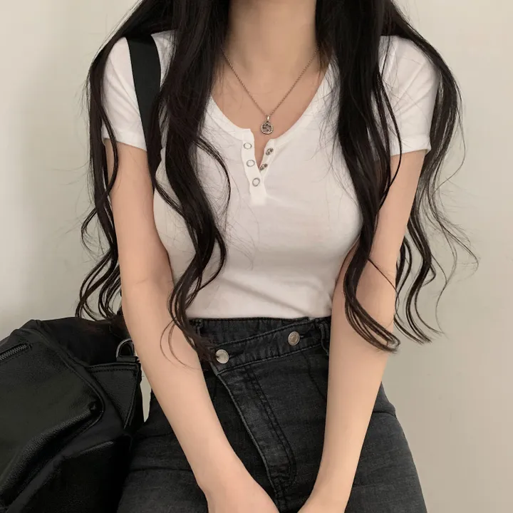 [겨드랑이노출X] 똑딱이 단추 쫀쫀 반팔티셔츠;8col 상세 이미지 18