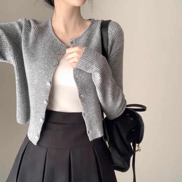 [캐시울/만족도100%] 크렌베리🍇 여리핏 캐시울 아크릴 라운드 골지 크롭 긴팔 가디건 상세 이미지 18