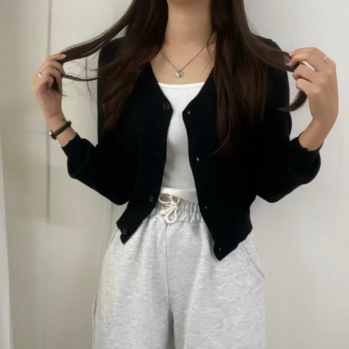 (데일리)소프트 기본 긴팔 니트 크롭 브이넥 가디건 5color 상세 이미지 47