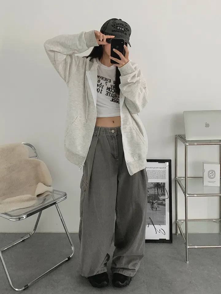 [UNISEX🖤/2사이즈선택(추가금x) 교복템,퀄보장🖤 투웨이집업 오버핏 기본 데일리 후드집업 남녀공용 커플템] 올데이투웨이후드집업 상세 이미지 5