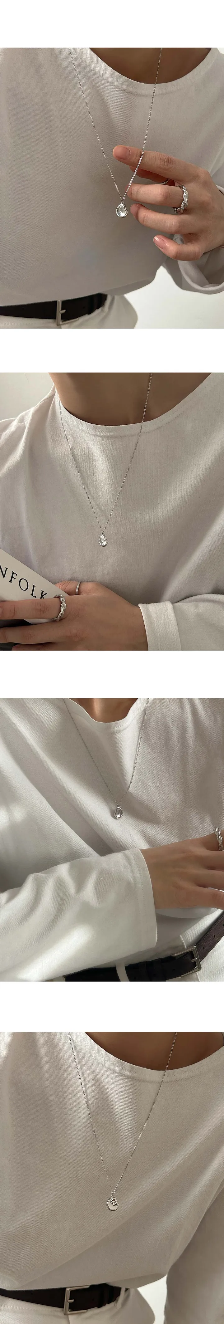 조약돌 실버 체인 레이어드 팬던트 드롭 롱목걸이 상세 이미지 2