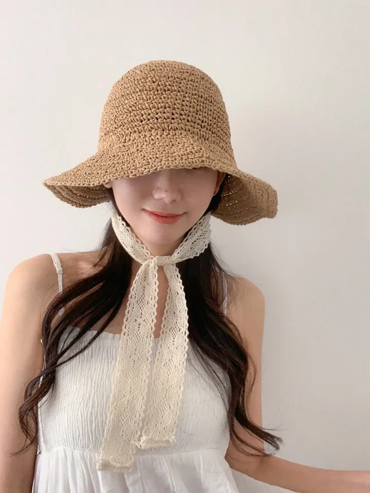 리본 레이스 보넷 여름 밀짚 라피아햇 벙거지 모자 상세 이미지 17