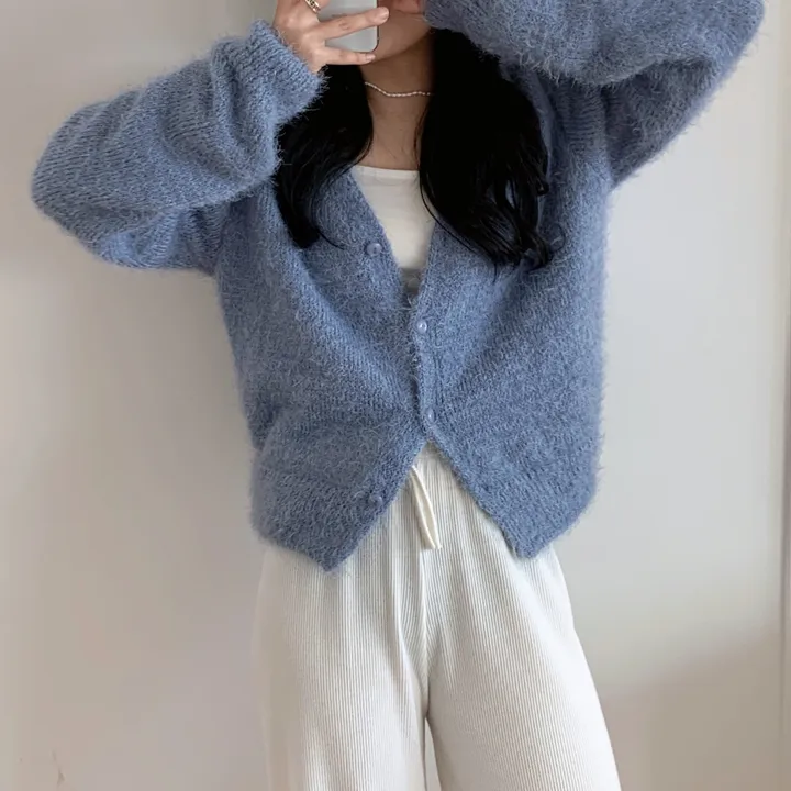 보슬보슬 귀여움 끝판왕 , 브이넥 솔잎 가디건 4COLOR 상세 이미지 6