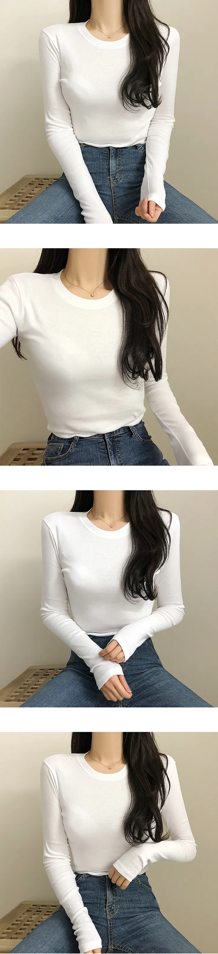 당일출고 [무조건2장드려요!!] 쫀쫀 라운드넥 긴팔 티셔츠 10color 상세 이미지 4