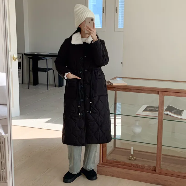 [당일출고/고퀄💯] 안감전체퍼 퍼카라 누빔 밍크 롱패딩 코트,2color 상세 이미지 6