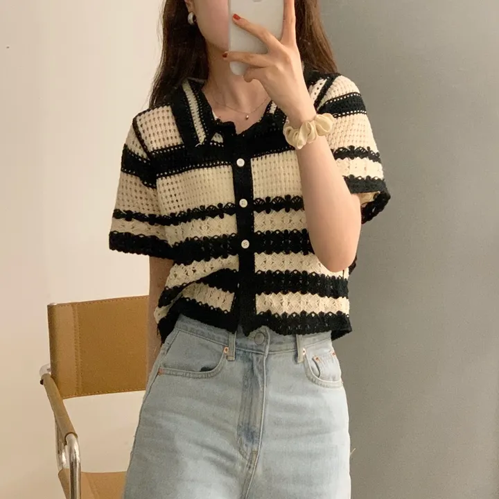 뜨개 카라 펀칭 단가라 크롭 가디건(2color) 상세 이미지 2