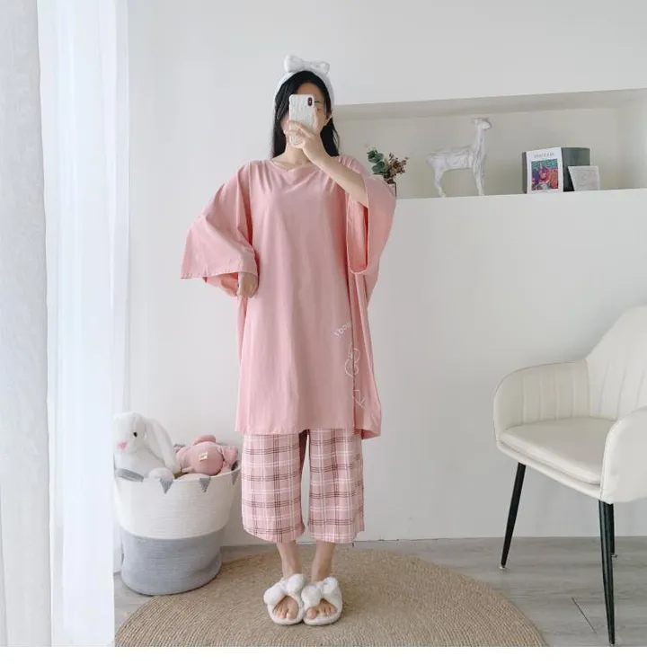 오버핏 7부 파자마 2종세트/M~4XL(45~150)KG/COLOR블랙,스카이,핑크/BSA6825 상세 이미지 10