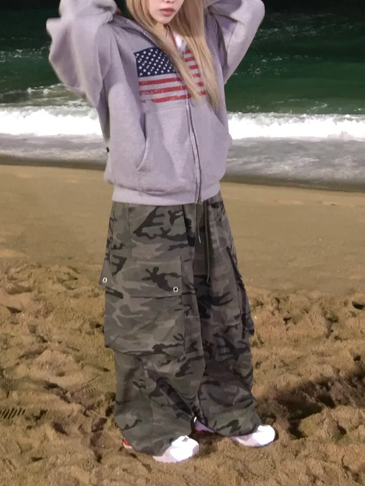 (기모ver) American flags cropped hooded zip-up [2color] 상세 이미지 11