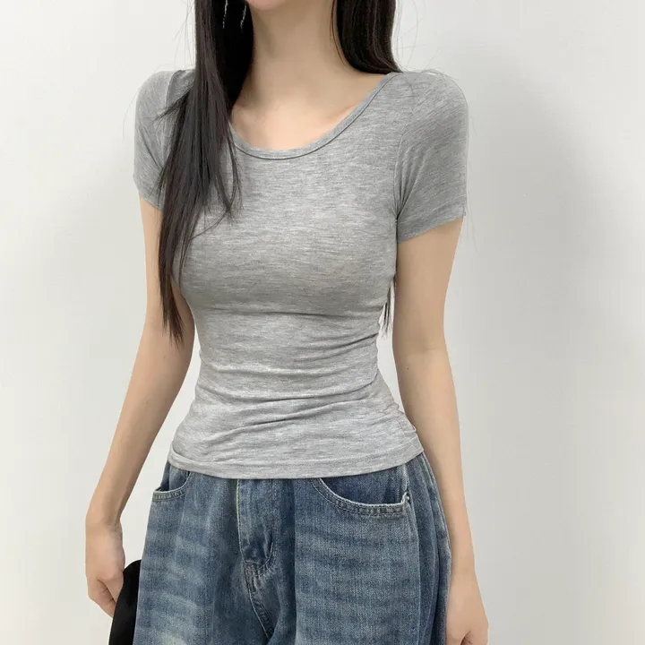 [목늘어짐X묶음할인!]몸매잡아주는 쫀쫀한 라운드 반팔티셔츠 상세 이미지 18
