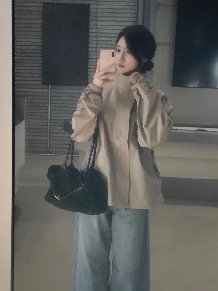 [트렌치 바람막이🤍/아우터맛집!] 트렌치바람막이 야상 하이넥 바람막이 숏트렌치 간절기아우터 데일리룩 숏야상 봄 자켓 오버핏자켓 상세 이미지 23