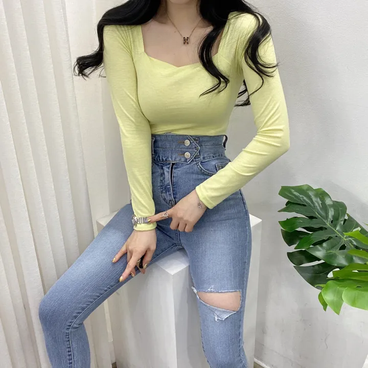 🚀당일발송🚀[묶음할인/기본템] 봄 가을 알프 셀리 스퀘어넥 긴팔 티셔츠 이너티 상세 이미지 34