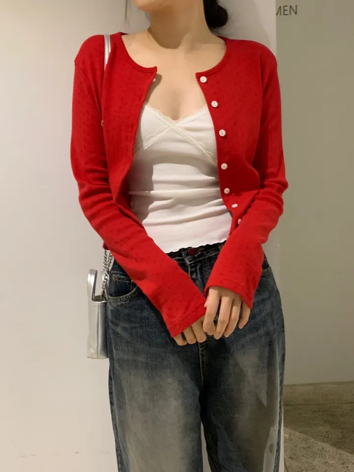 로렌 플라워 펀칭 크롭 라운드 가디건 상세 이미지 9