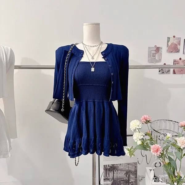 *최저가💙 [세트가격!/하객룩!] 드온 펀칭원피스 레이스원피스 셔링원피스 프릴 플레어원피스 플리츠원피스 나시원피스 미니원피스 레이어드원피스 긴팔 크롭가디건 니트가디건 여름투피스 상세 이미지 43