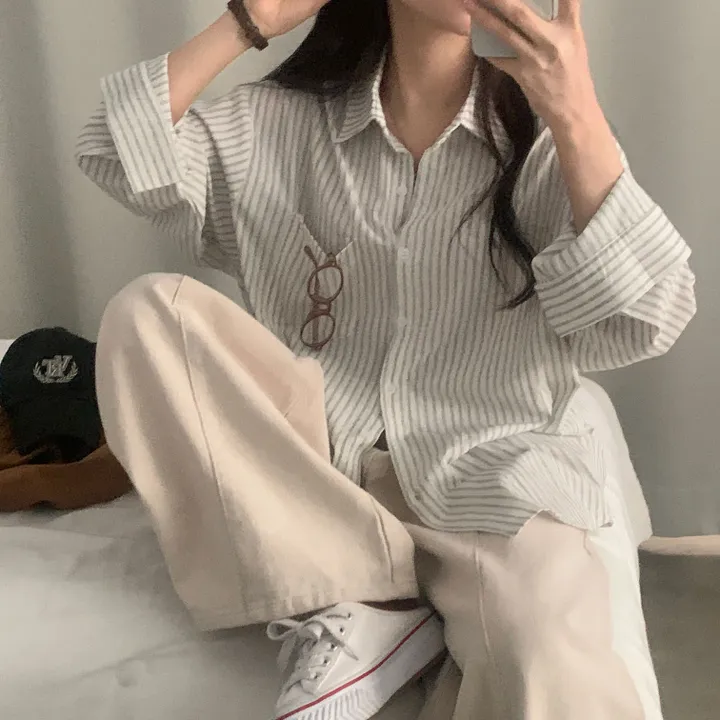 [한여름까지~/오버핏✨] 허니 스트라이프 코튼 포켓 오버핏 셔츠,남방 - 3color 상세 이미지 8