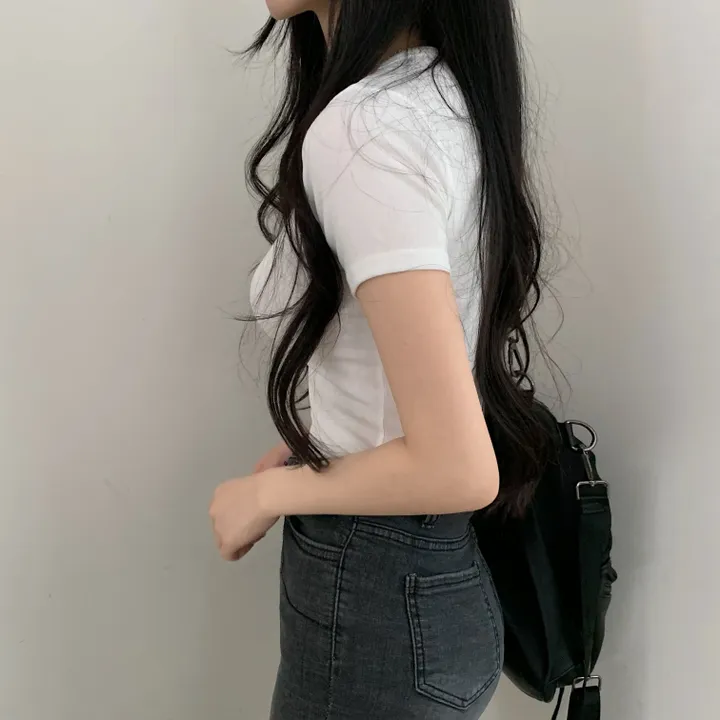 [겨드랑이노출X] 똑딱이 단추 쫀쫀 반팔티셔츠;8col 상세 이미지 16