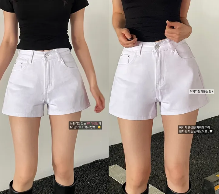[반쪽허벅지] 면 데님 3부 숏팬츠&반바지(2color) 상세 이미지 2