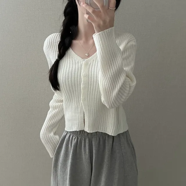 [ 봄에 입기 딱! / 부드러운~ ] 골지 세미 크롭 트임 니트가디건 (5col) 상세 이미지 2