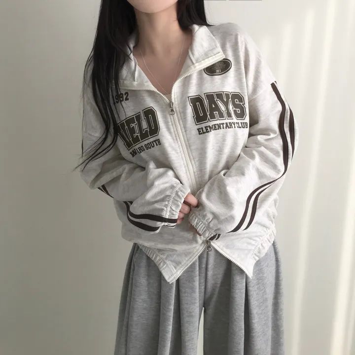문의폭주!![핏보장🖤/왕오버핏!] 플로어 빈티지 프린팅 레터링 두줄 라인 배색 카라 투웨이 트랙 집업 남녀공용 커플아우터 빅사이즈 상세 이미지 20