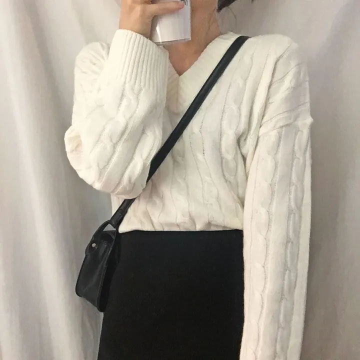 [컬러믹스,봄] 루즈핏 꽈배기 니트 / 봄가을, 매일입는 스프링 케이블 울니트 / 보카시 브이넥 오버핏 긴팔티 상세 이미지 15