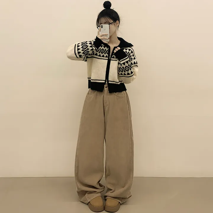 [노르딕🩶] 자가드 투웨이 배색 카라 니트집업 크롭가디건 상세 이미지 11